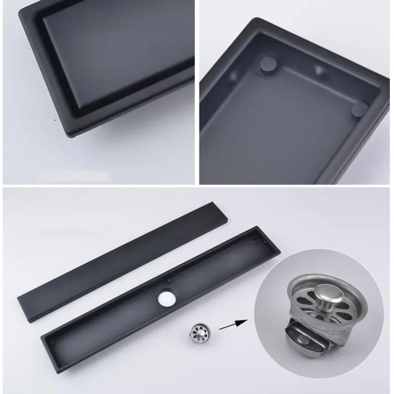 

NEW2021Brush gold Floor Drain SUS floor Conceal drain long Linear drainage Channel drain for hotel bathroom kitchen floor Black