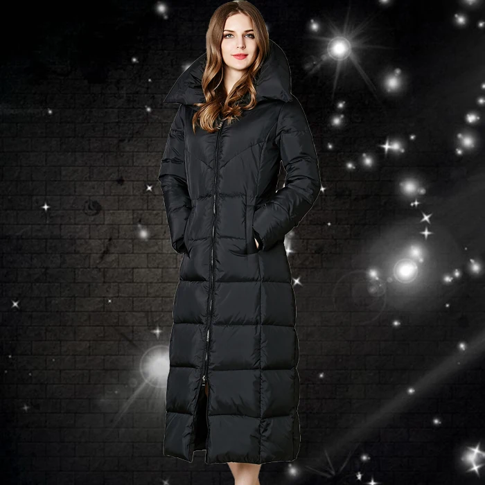 

Down Jacket 2020 Goose New X-long Winter Women Black And White Color Parka Super Warm Female Coat AW0020