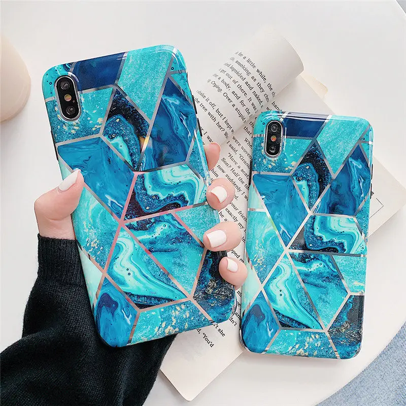 Ottwn геометрический мраморный текстурный чехол для телефона iPhone X XR XS Max 6 6s 7 8 Plus Мягкий IMD гальванический задний чехол силиконовый чехол