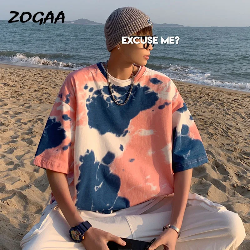 

ZOGAA T-shirts Men All-match Fashion Men's Casual Sports Round Neck Tie-dye Short Sleeve Summer Daily Hot Sale Loose Youth Chic