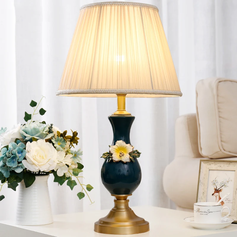 

European Style Flower Ceramic Enamel Table Lamp For Living Room Study Fashion Simple Bedroom Bedside Lamp Warm Creative Romantic