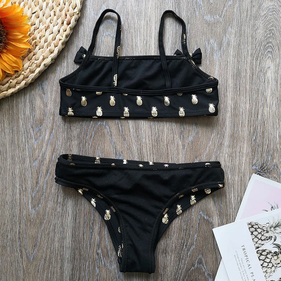 2-8 Years Girl Swimsuit Kids Swimwear Gold Pineapple Stamping Toddler Bikini Set Two Piece Children's Infant