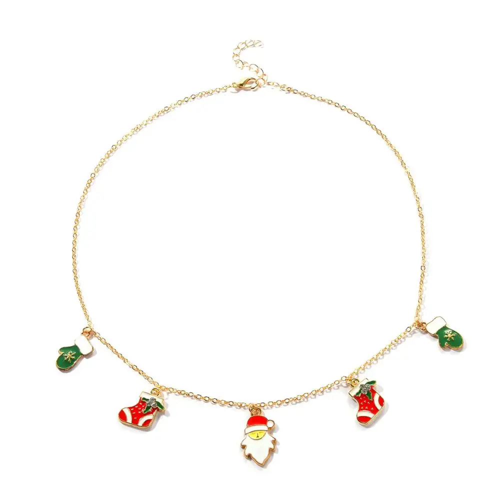 1 шт. золотые Рождественские Подвески с подвеской ожерелье носки Санта Клауса