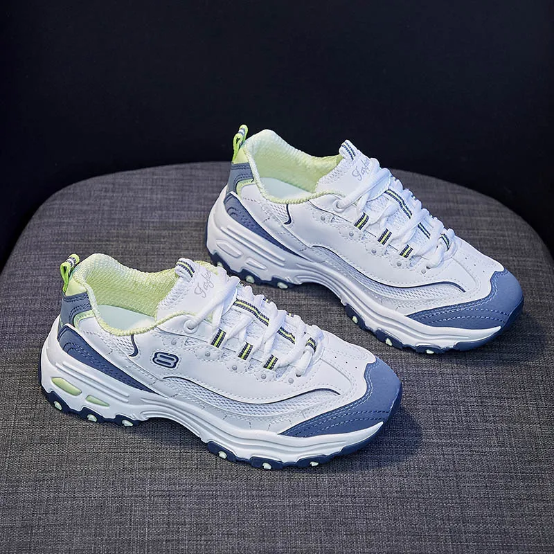 

2021 модная женская повседневная обувь для тренировок кожаная Лоскутная дышащая сетчатая обувь на платформе кроссовки Удобная прогулочная о...