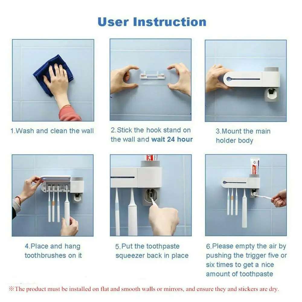 

C4-Antibacteria 2 In1 Ultraviolet ToothbrushHolder Automatic Toothpaste Dispenser Sterilizer Cleaner Bathroom Toothbrush Holder