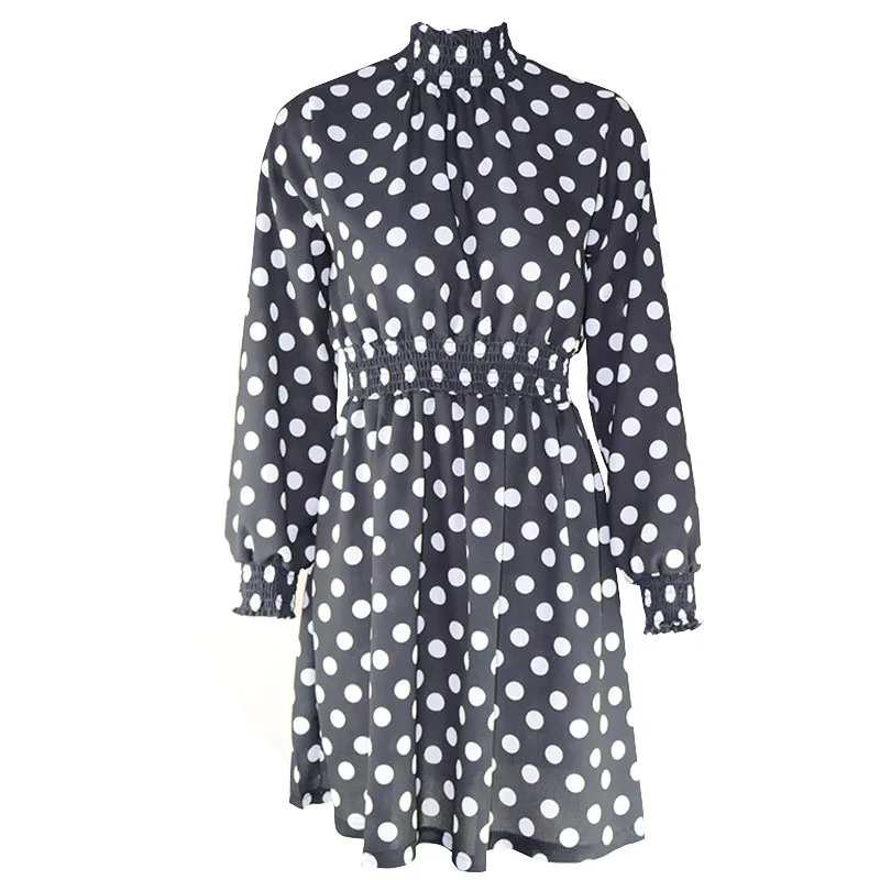 

Casual Summer Dress Woman Leopard Printed Dresses Women Clothes Polka Dot Turtleneck Loose Fold Sundress