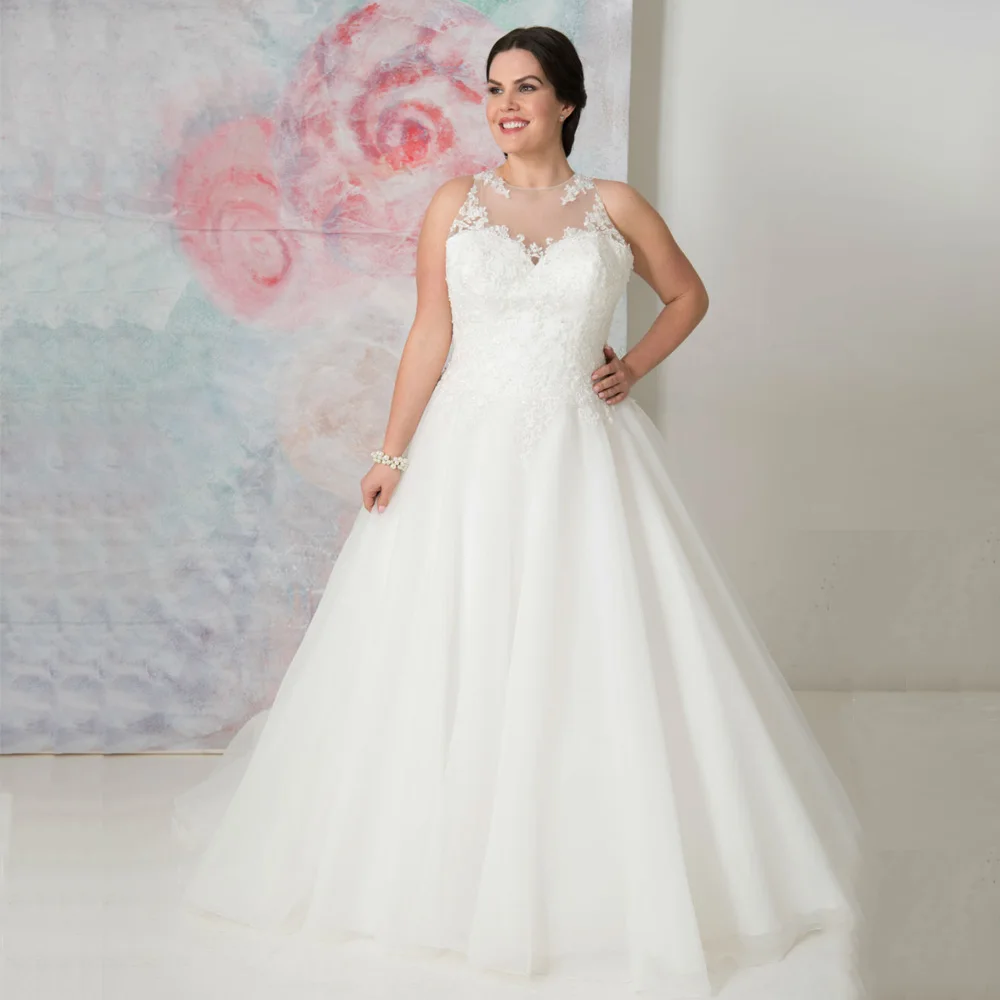 Сексуальное свадебное платье размера плюс с лямкой на шее бальное без рукавов