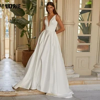 lorie elegant wedding dresses with pockets a line satin v neck satin wedding gowns custom made bride dress vestido de noiva 2020