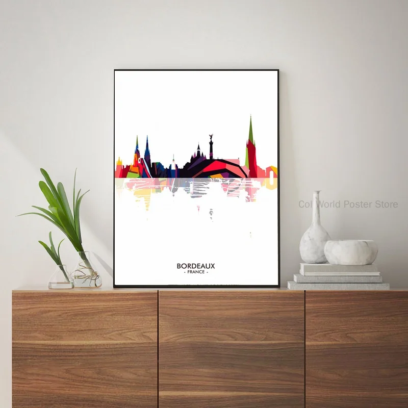 

France skyline Bordeaux colorful minimalist abstract map canvas poster Wall Decor