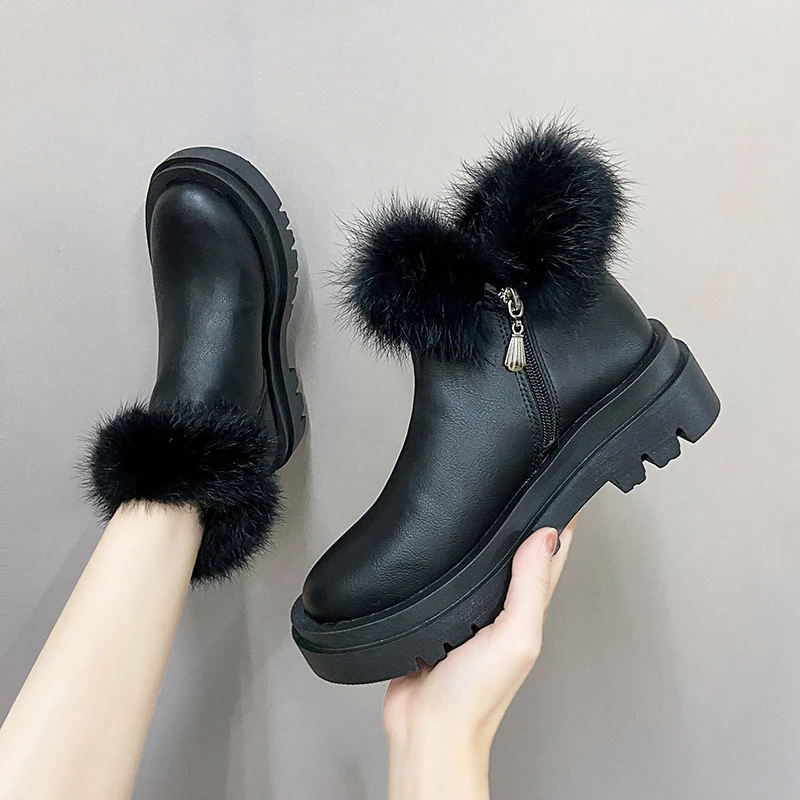 

Chunky Platform Warm Plush Winter Boots Women Hidden Heels Waterproof Snow Boots Woman Crystal Fur Ankle Boots Shoes 2022