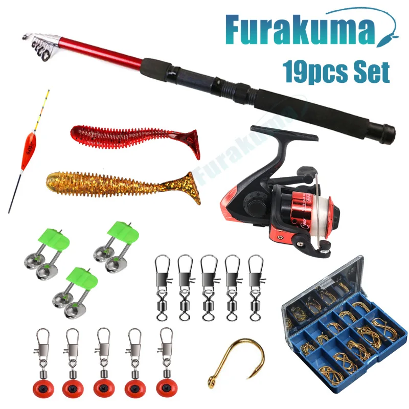 

Рыболовная удочка Furakuma 1,8 м, 19 шт., набор катушек, Joran Pancing EVA, ручка из стекловолокна, телескопическая 6-секционная удочка, Детская рыболовная у...