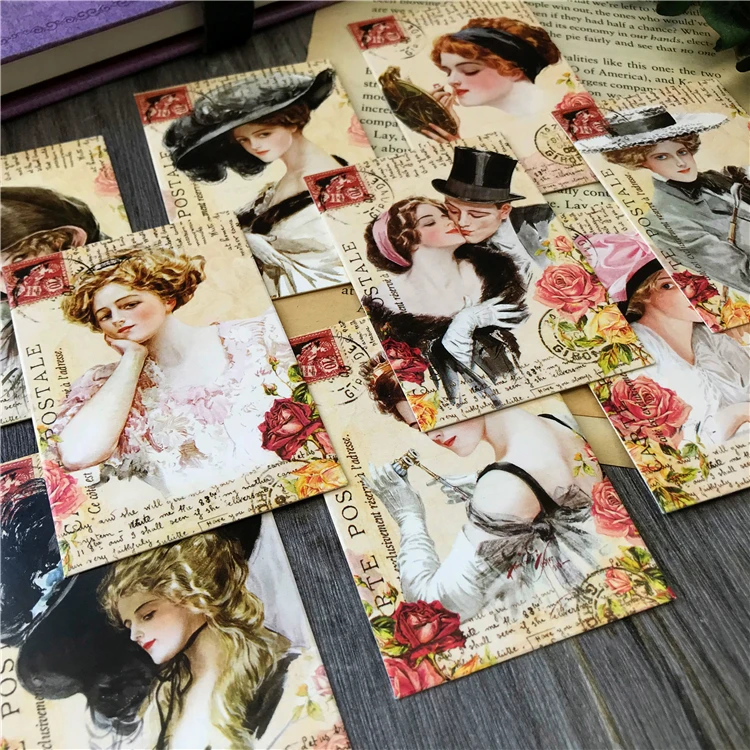 

British manor European Lady retro character handbook thick card Material Paper Junk Journal DIY Scrapbooking Diary Album sticker