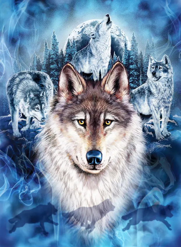 

JMINE Div 5D Wolf Team Moon Full Diamond Painting cross stitch kits art High Quality Animal 3D paint by diamonds