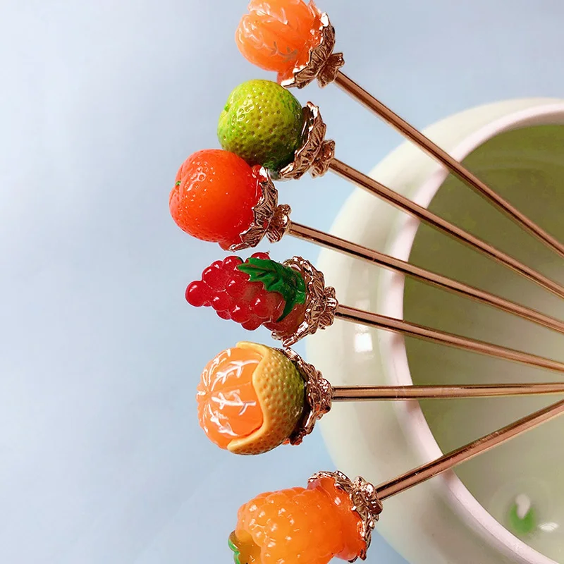 

Orange Hair Sticks Fruit Hairpins Metal Barrette Clip Hanfu Hair Accessories Wedding Hairstyle Tool Vintage Hair Clasp Headwear