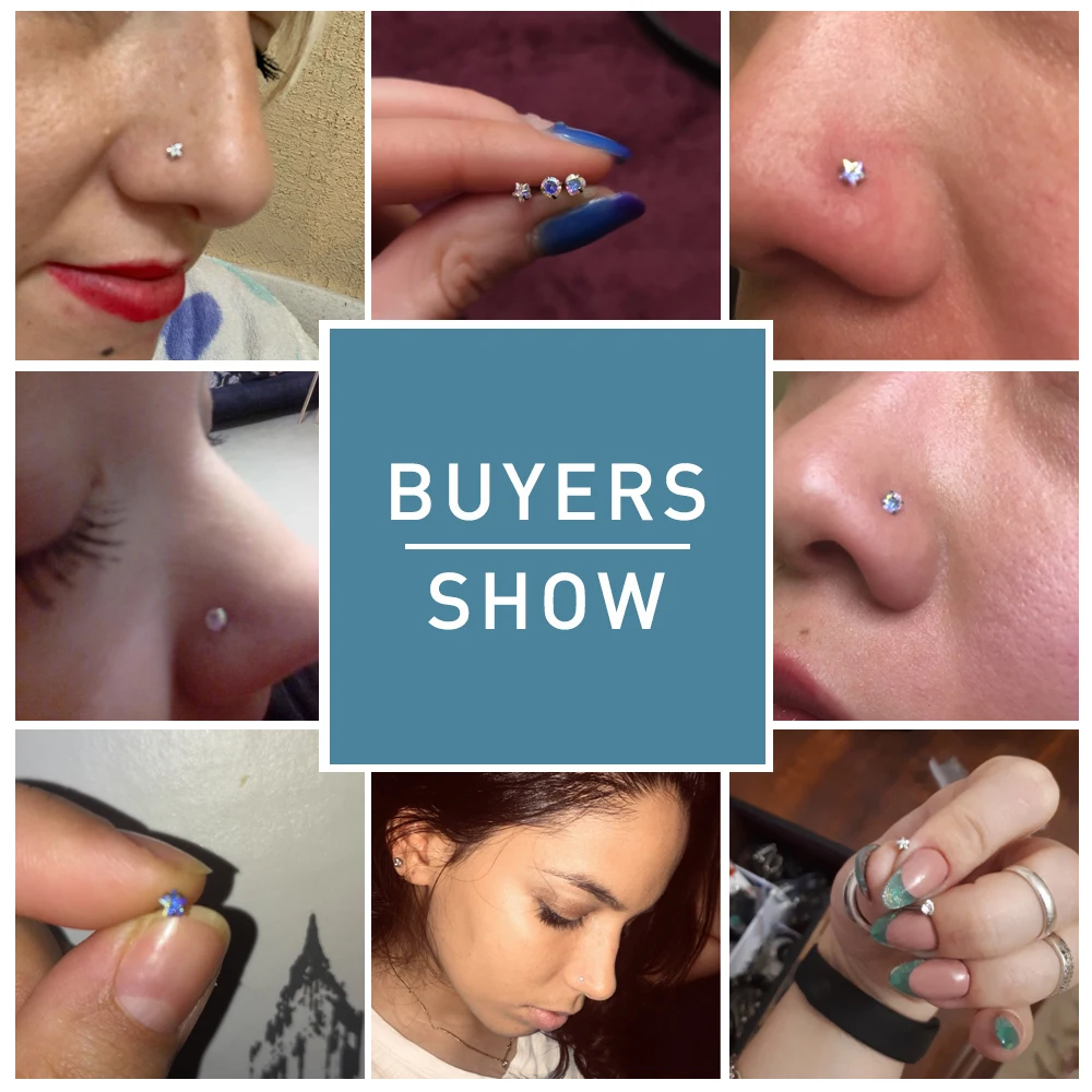 ZS 1PC G23 Titanium Nose Piercing Heart Round Star CZ Crystal Studs Screw S-Shaped Nostril 2/3MM Body Jewelry 20G - купить по