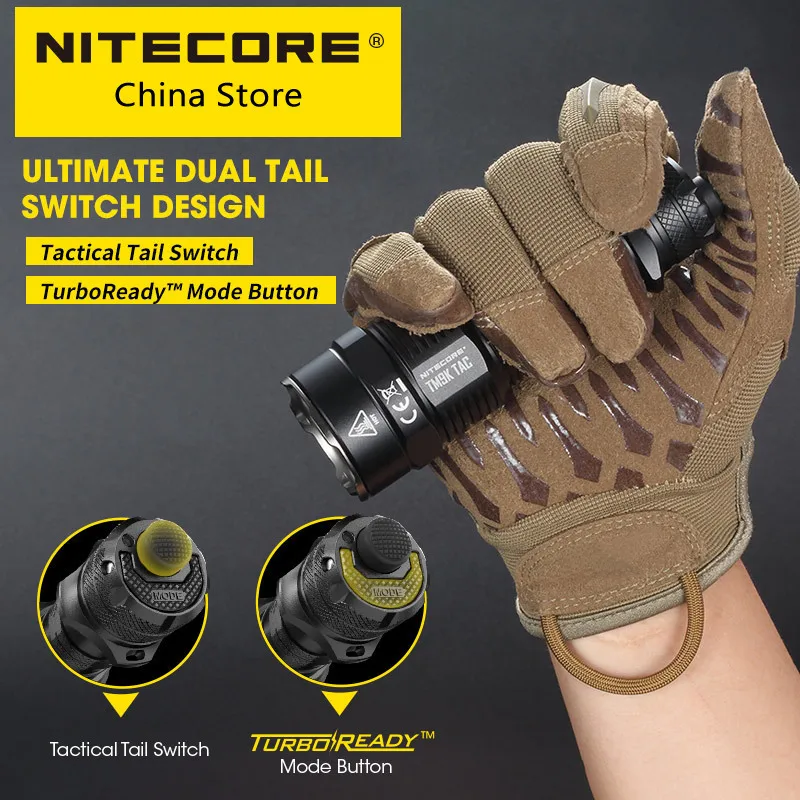 Скидка Тактический фонарик Nitecore TM9KTAC 9800 люмен, мощный светодиодный прожектор с USB-зарядкой, суперъяркий встроенный аккумулятор 5000 мАч