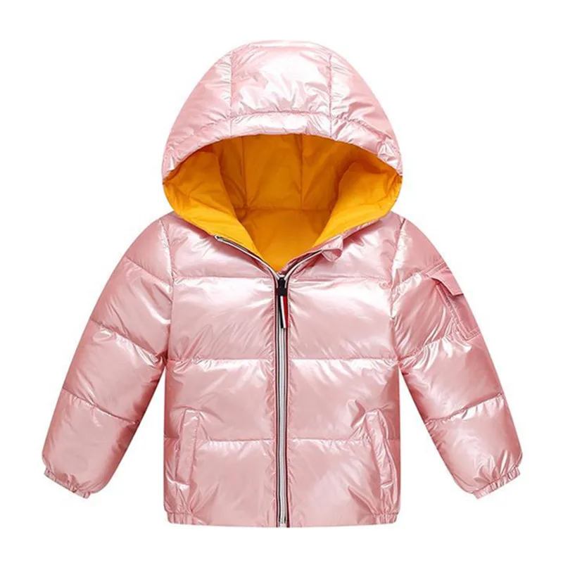 

Children's Jacket Winter Boys and Girls Casual Bronzing Shiny Down Jacket Waterproof and Warm Thick Cotton Zipper Hooded Fashion