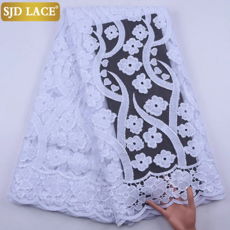 

SJD LACE Red French Lace Fabric High Quality African Lace Fabric Embroidery Sequins Milk Silk Laces For Wedding Party DressA2104