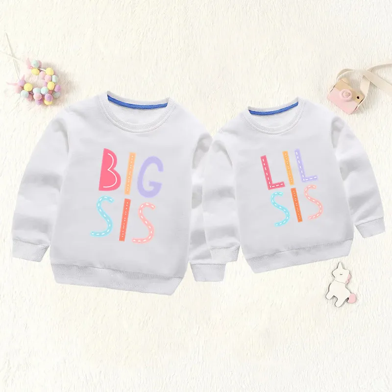 

Big Sister Little Sister Kids Sweatshirts Funny Sibling Matching Girls Clothes Rainbow Print Casual Children Hoodies Baby Tops