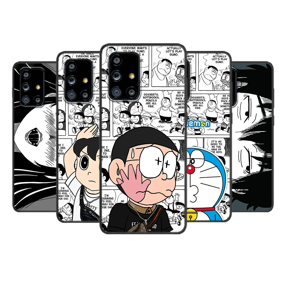 

Cute Doraemon Couples for Samsung Galaxy A72 A71 A52 A51 A91 A81 A32 A22 A21 A01 A02 4G 5G Soft Black Phone Case Cover