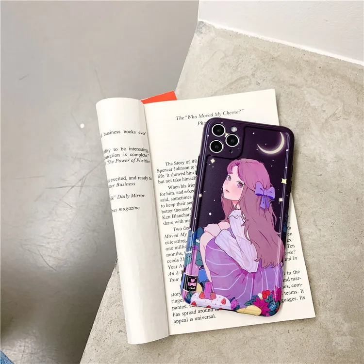 

Starry sky moon girl poster anime Phone case For iPhone 11 Pro Max kawaii case Cute cover for iPhone XS XR X 7 8 Plus 7Plus Case