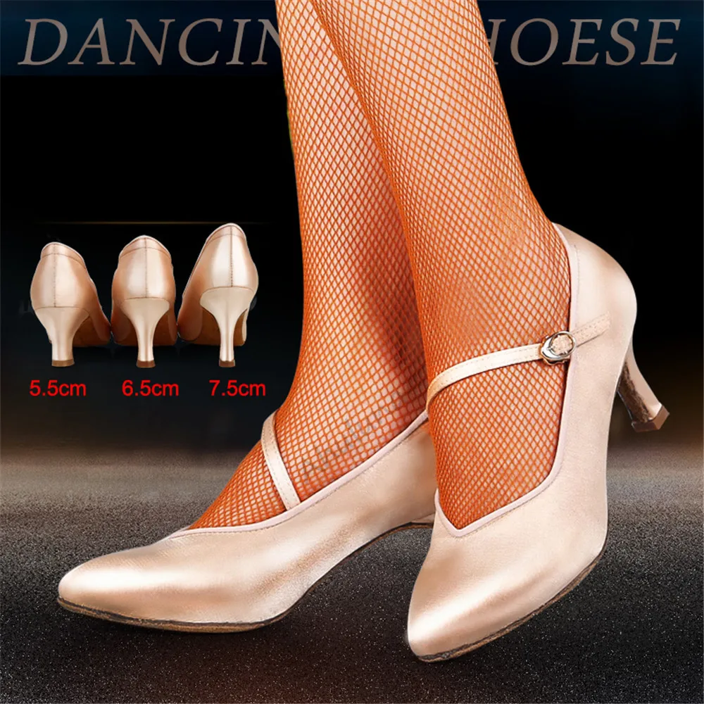 Zapatos de salón elegantes para mujer, calzado moderno para baile latino, satén, Baile Social, vals, Tango, Punta cerrada, zapatos de Salsa DS031