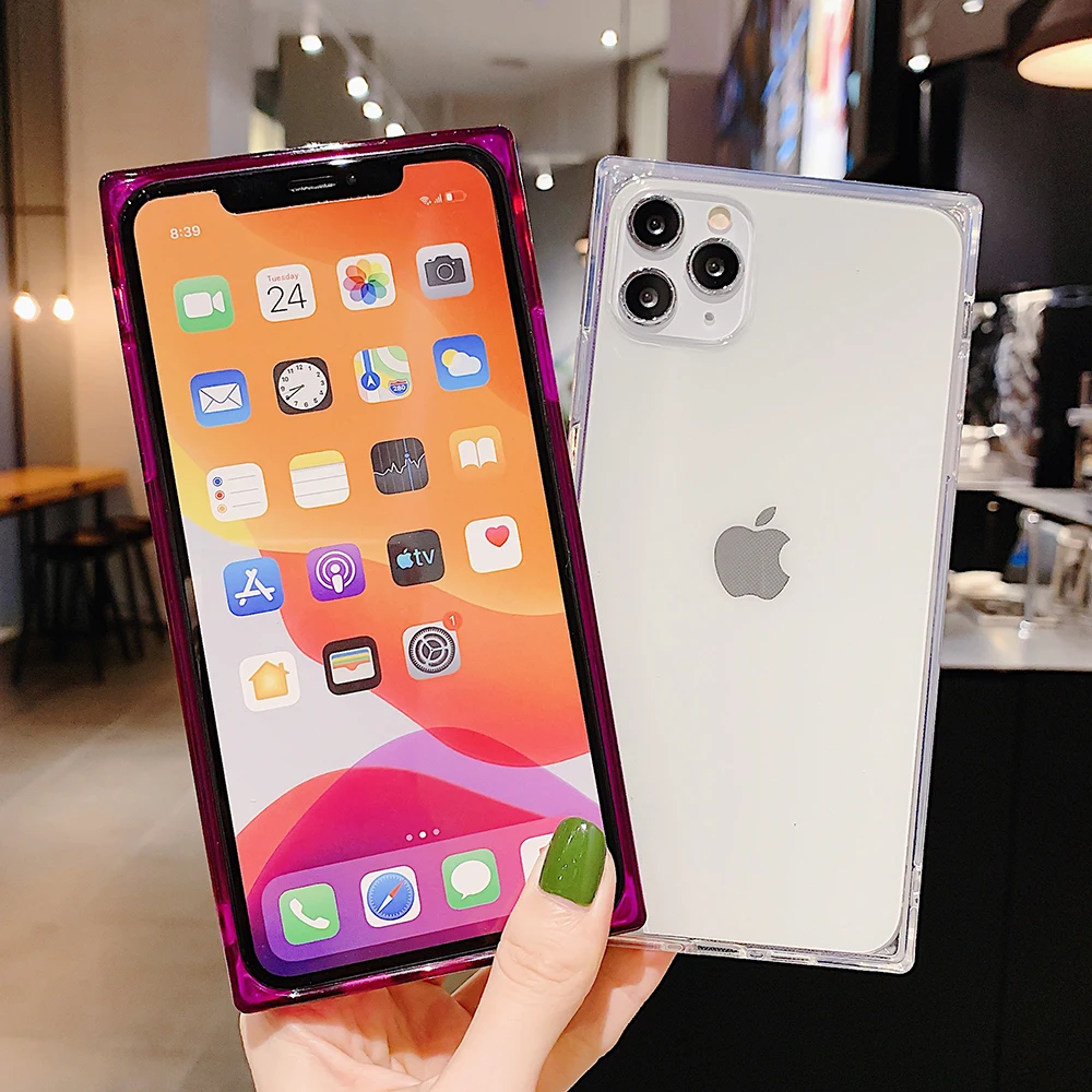 Квадратный флуоресцентный цветной прозрачный чехол для телефона iphone 11 Pro Max X XR XS 6S