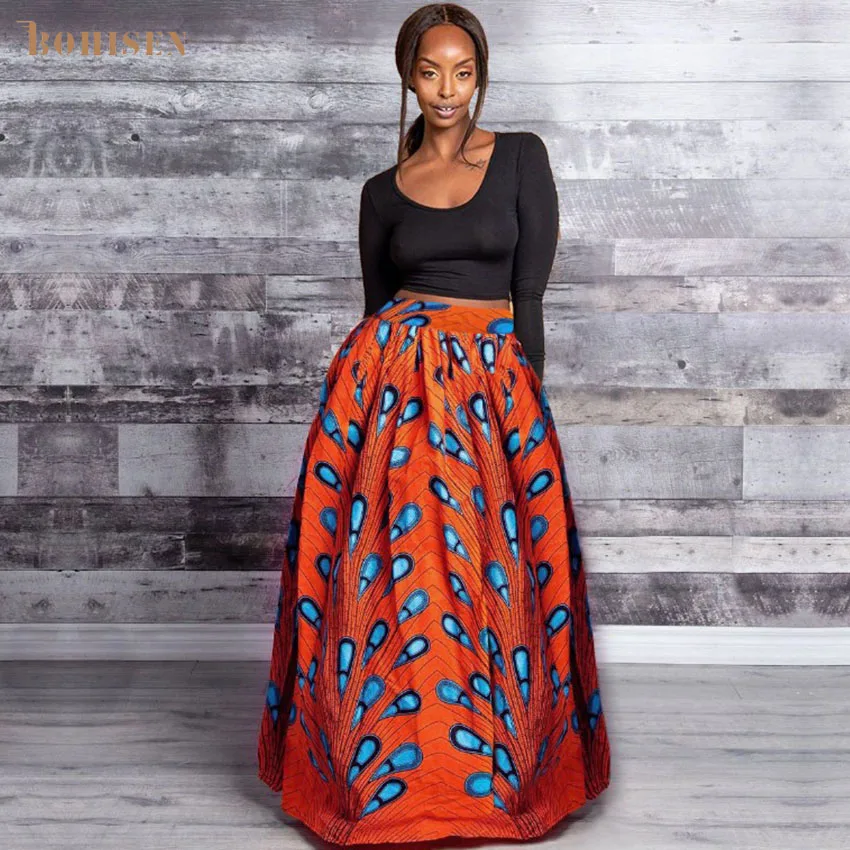 BOHISEN в африканском стиле юбки для девочек однотонное Для женщин модные Дашики с