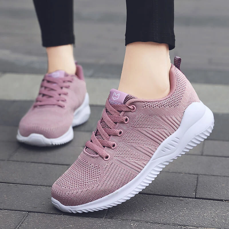 

Mesh Breathable Sneakers Round Toe Knitted Lace-up Running Shoes 2021 New Thick-soled Shock-absorbing Sports Shoes Casual Shoes