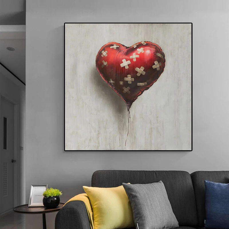 

Love Balloon Canvas Painting Black and White Background Wall Art Graffiti Posters and Prints Printing Pictures Home Decoration