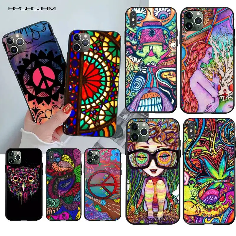 CUTEWANAN хиппи психоделический DIY окрашенный блестящий чехол для телефона iPhone 11 pro XS