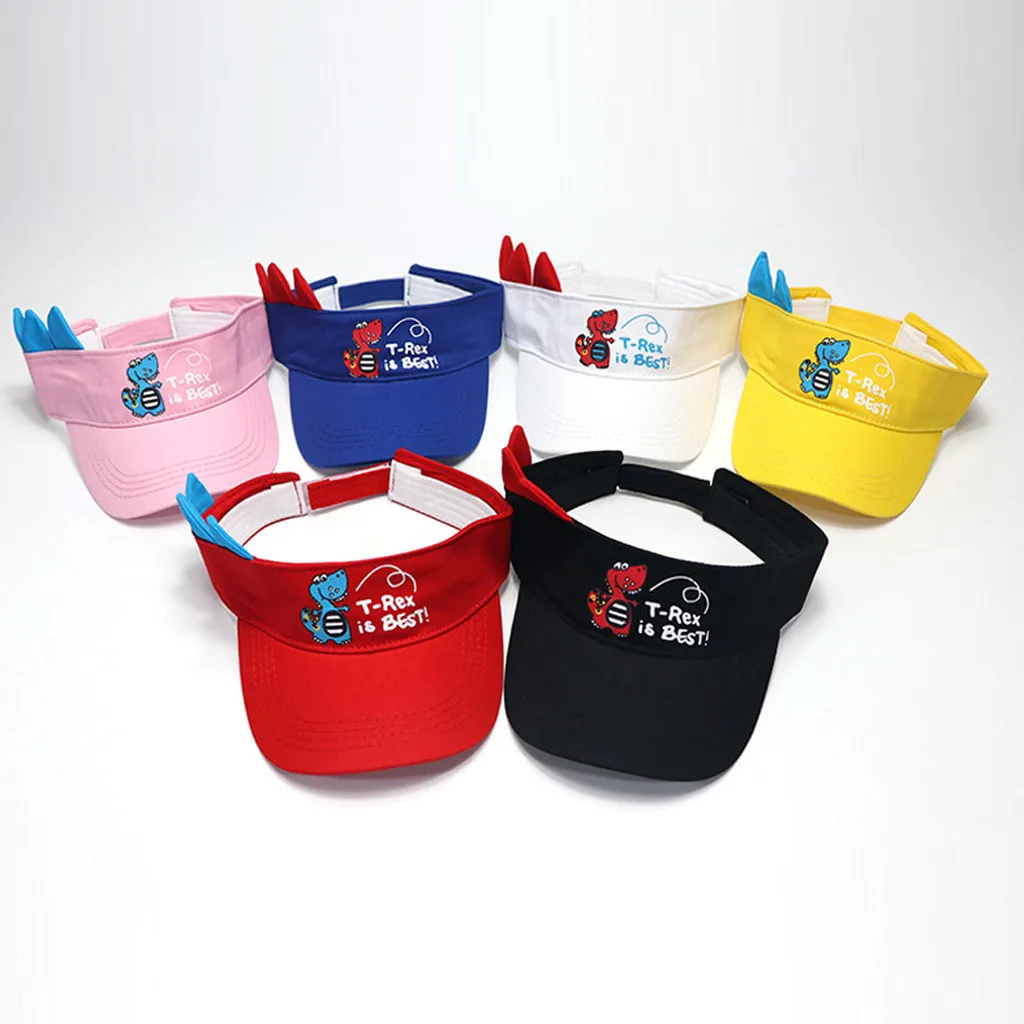 Children's Baseball Cap Shading Peaked Color Matching Cartoon Dinosaur Summer Cute Boy Hat Sun Adjustable Fit Baby | Детская одежда