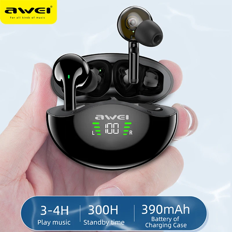 

Awei TWS T12P Dual Dynamic Driver Earbuds Bluetooth-compatible 5.1 Handsfree Deep Bass Touch Control In-Ear With Mic For Phone