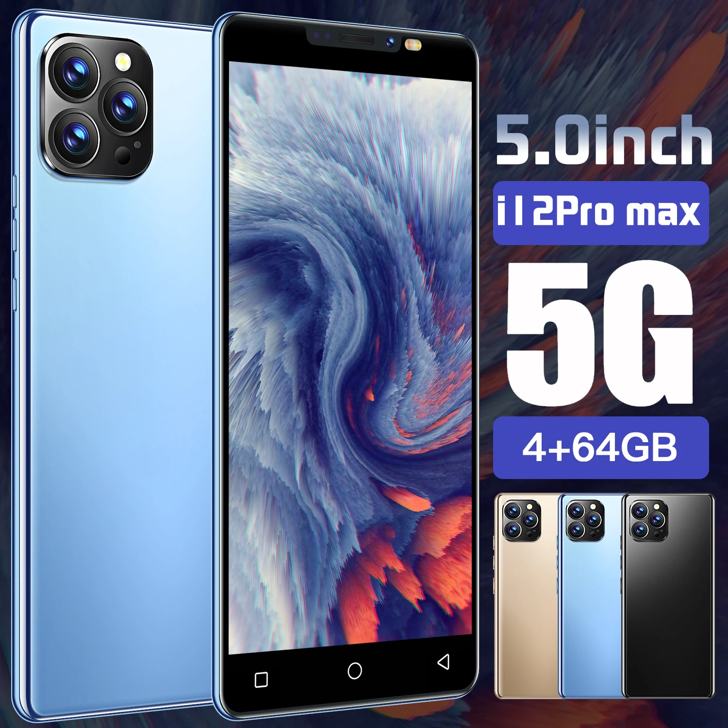 

2021 Hot Sale I12 Pro Max 5.0 Inch 8+16MP Deca Core Dual SIM 3800MAH Face ID Mobile Phone MTK6889 8MP+16MP 4+64GB Andriod 10.0