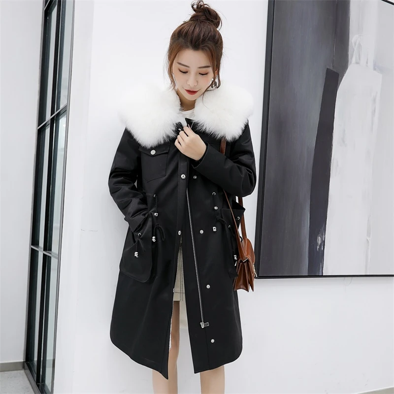 Женская парка с кроличьей подкладкой зимняя длинная теплая воротником из