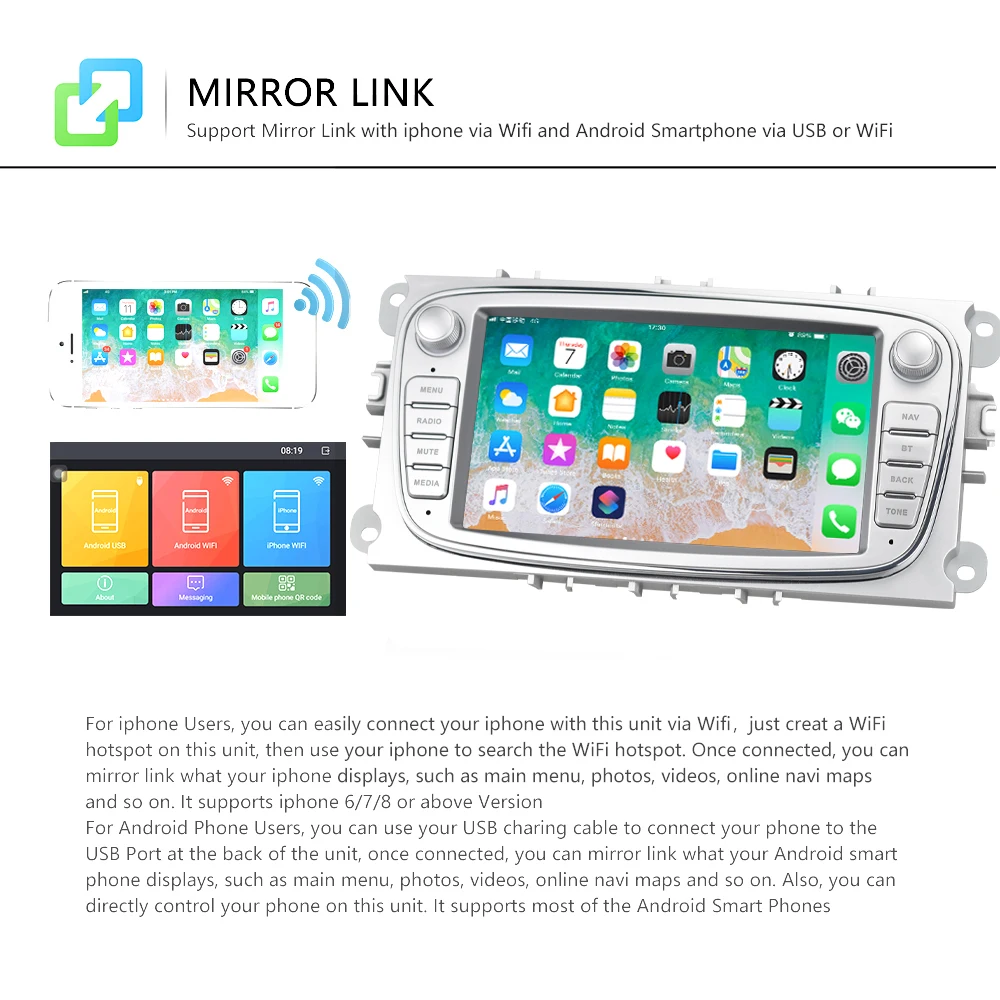 Автомобильный мультимедийный плеер Hikity 2din Android Nav 7 '' Авторадио GPS Mirrorlink для Ford