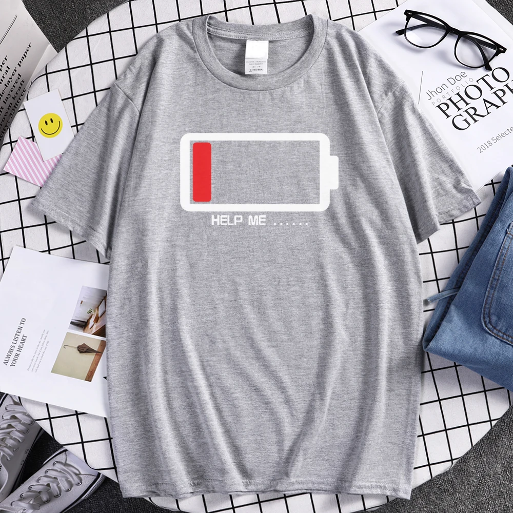 Мужская футболка с аккумуляторами Help Me из 100% хлопка высокого качества для