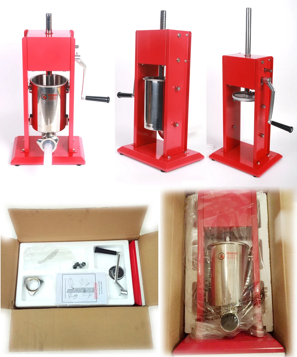 3L Homemade Sausage Stuffer 4 Funnels Size Manual Meat Grinder Maker Vertical Enema Filling Syringe Making Machine Kitchen Tool |