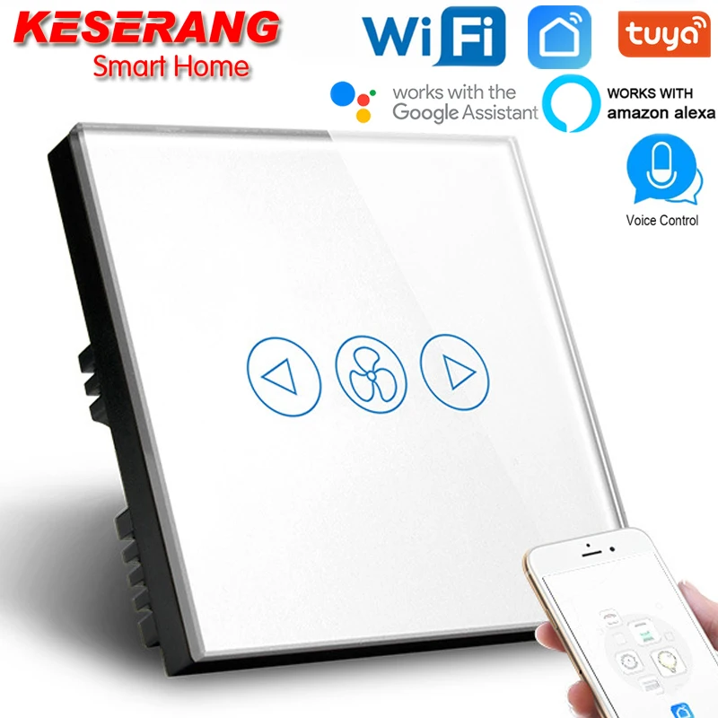 

Smart Wifi Ceiling Fan Switch UK Standard Tuya Smart Life Remote Timer and Various Speed Control Work with Alexa, Google Home