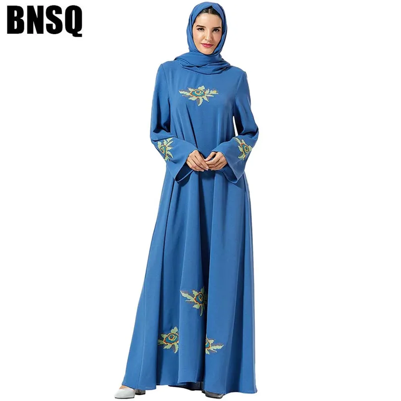 Повседневное мусульманское платье макси с вышивкой Abaya хиджаб длинный халат