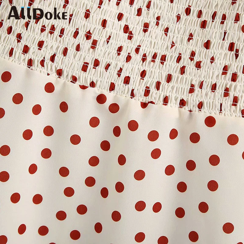 Женское Короткое платье в горошек ALLDOKE летнее повседневное ТРАПЕЦИЕВИДНОЕ