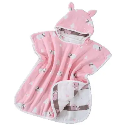 Bear Pink Хлопок марля 6-слойное бальное платье Детское банное Полотенца с меховым капюшоном Детские пончо Животные колготки для младенцев с рисунком Пляжная накидка Полотенца - Цвет: Bear Pink