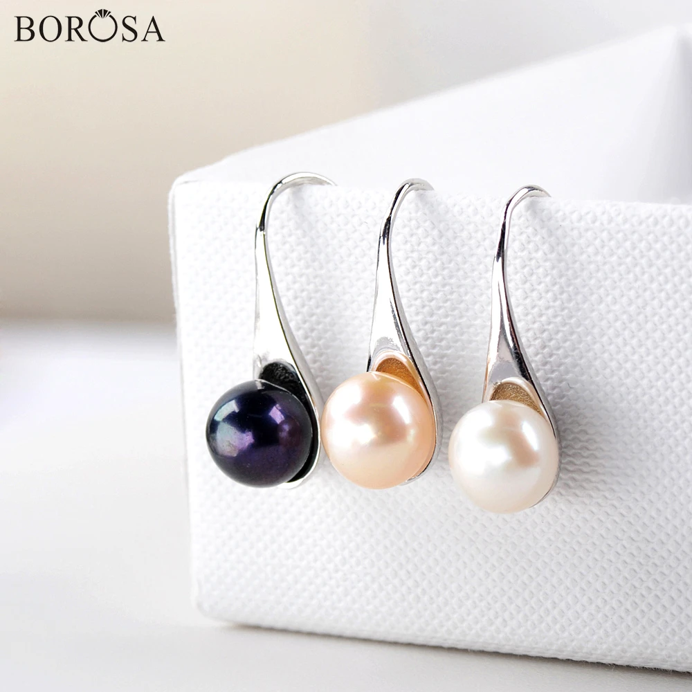 

Серьги-подвески BOROSA с натуральным жемчугом серебряного цвета, высококачественные серьги с белым жемчугом в стиле барокко, женские свадебны...