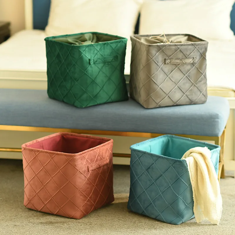 Бархатная корзина DUNXDECO органайзер для хранения одежды и игрушек современный