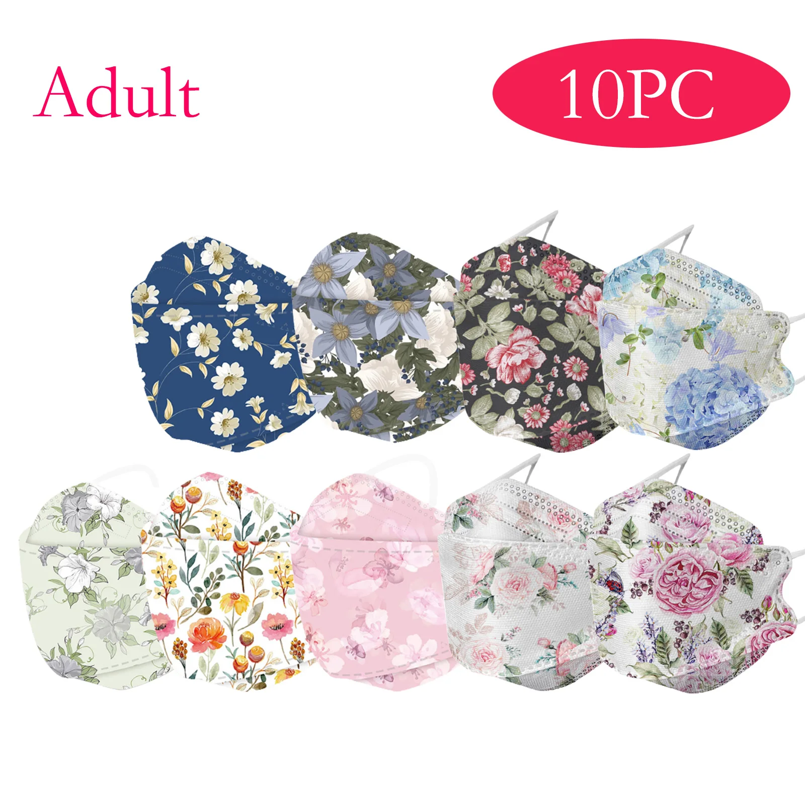 

10pcs Face Mask Adult 3 Layer 15 Styles Flower Pattern Fashion Women Face Mouth Cover Earloop Disposable Cosplay Masks Masque