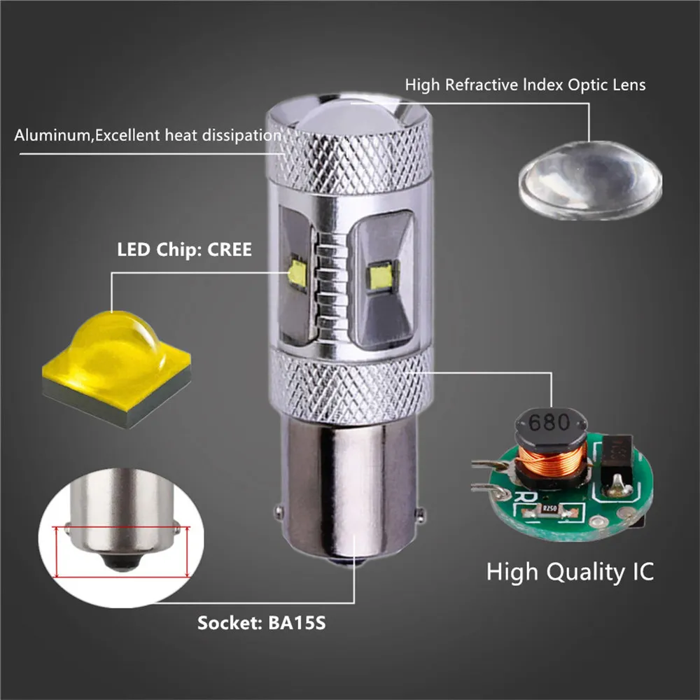 Светодиодный фонарь Cree Chip S25 P21W 2 шт. 1156 BA15S 30 Вт лампа R5W парковочный