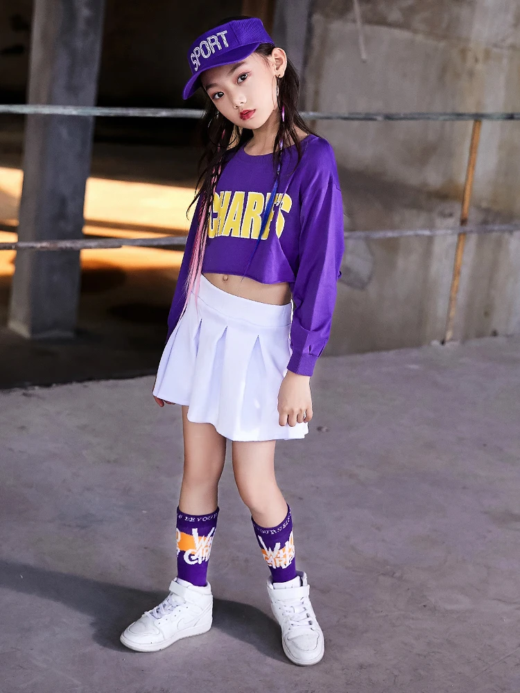 Детские костюмы для джазового танца летнего и осеннего сезона, уличная одежда для девочек, модная юбка хип-хоп, костюм для выступления на сцене.