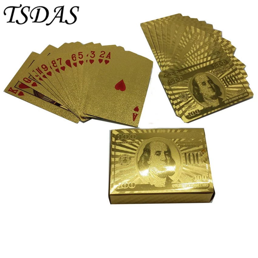 24k Gold Фольга игральные карты золотой Позолоченные USD 100 Стиль Золотая покерная