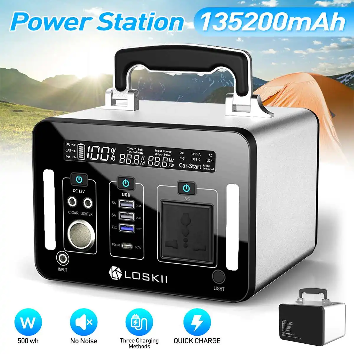 Home Estação de Energia Solar ao ar Energia de Armazenamento de Energia de Emergência Loskii Portátil Livre Gerador Solar 220v Banco 500wh Lk-ps31 153600mah