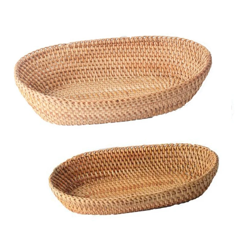 

2 шт плетеная корзина для хранения, ручная работа, хлеб корзина сервировочная Дисплей корзина Фруктовые Конфеты поднос для торта, ротанг кор...
